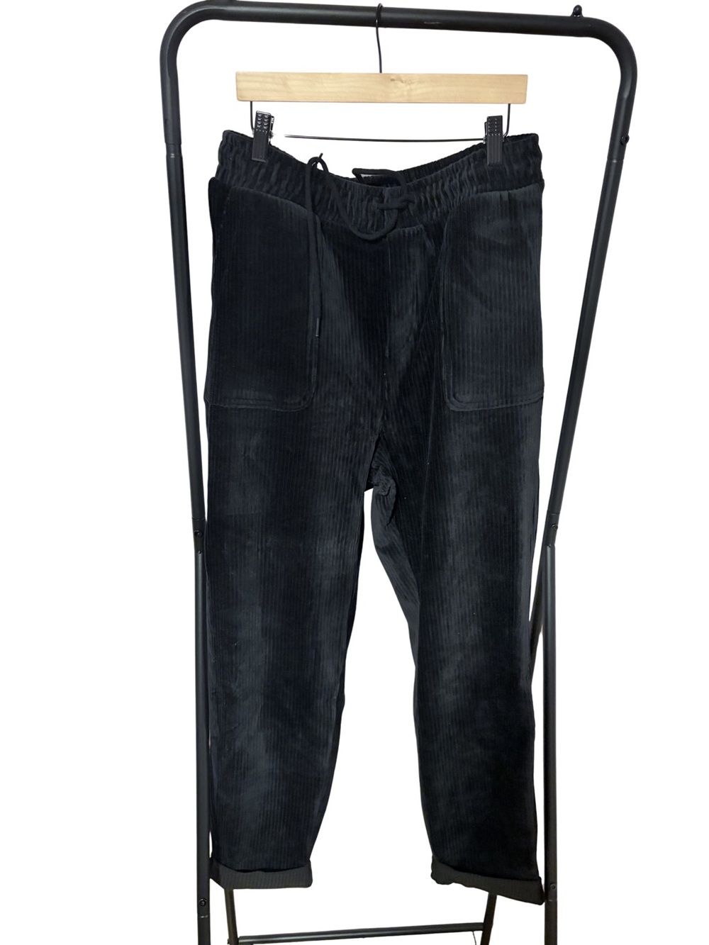 Zenana Outfitters Black Corduroy Drawstring Trousers Large